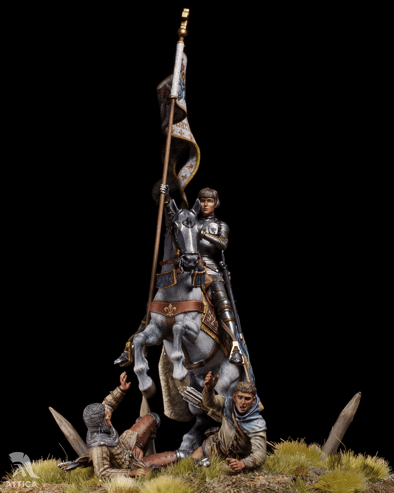 Joan of Arc riding beneath her white standard