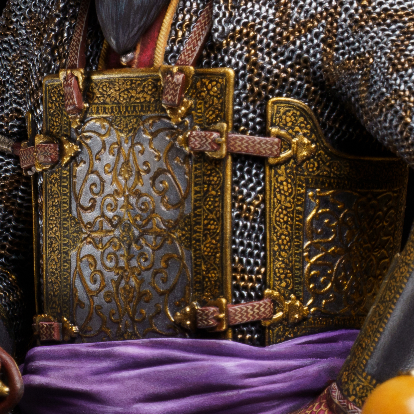 The cuirass connects the figure’s military image with Sikh identity through the small portrait of Guru Nanak at its centre.