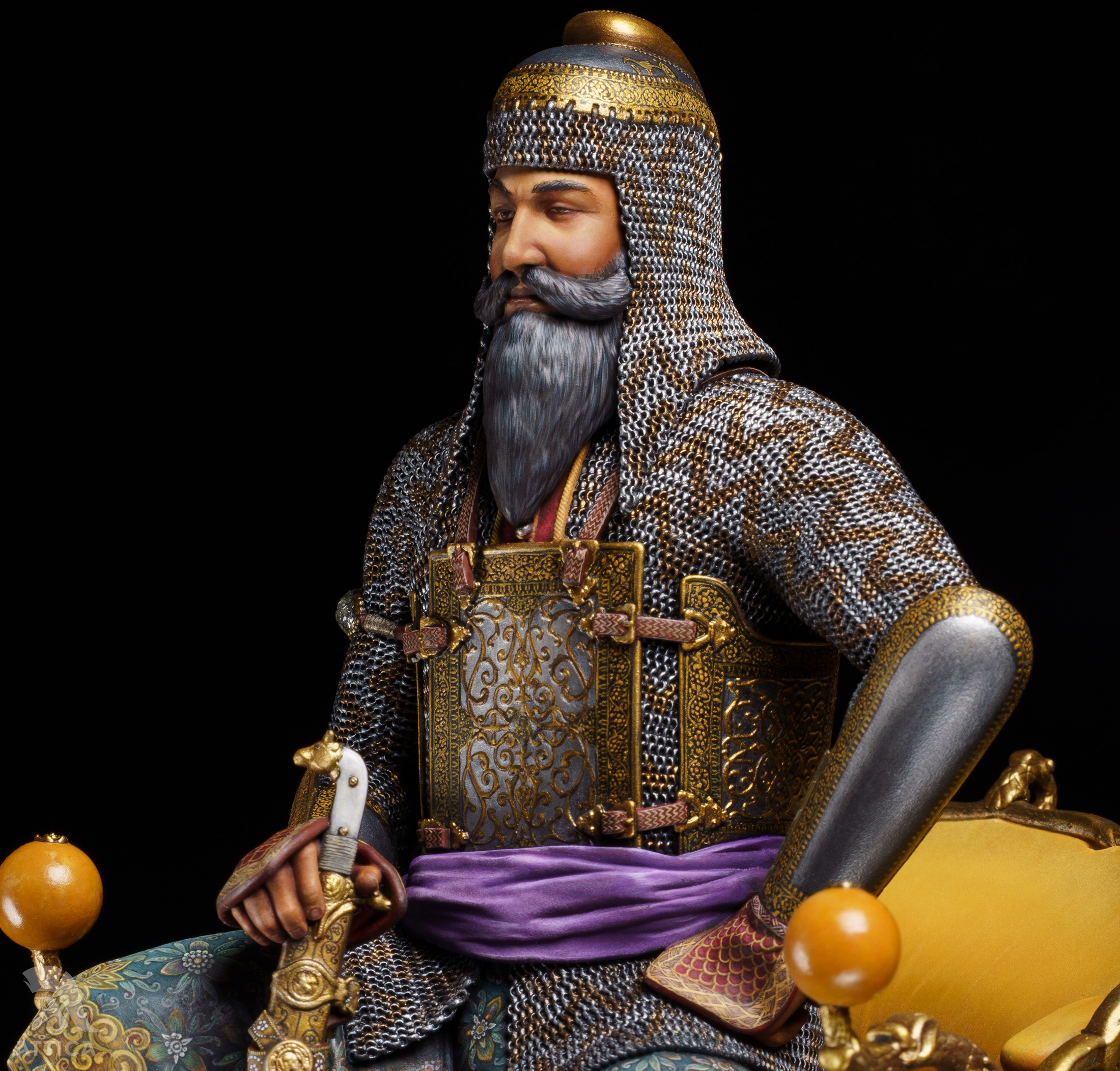 Maharaja Ranjit Singh miniature in armour with cuirass and mail
