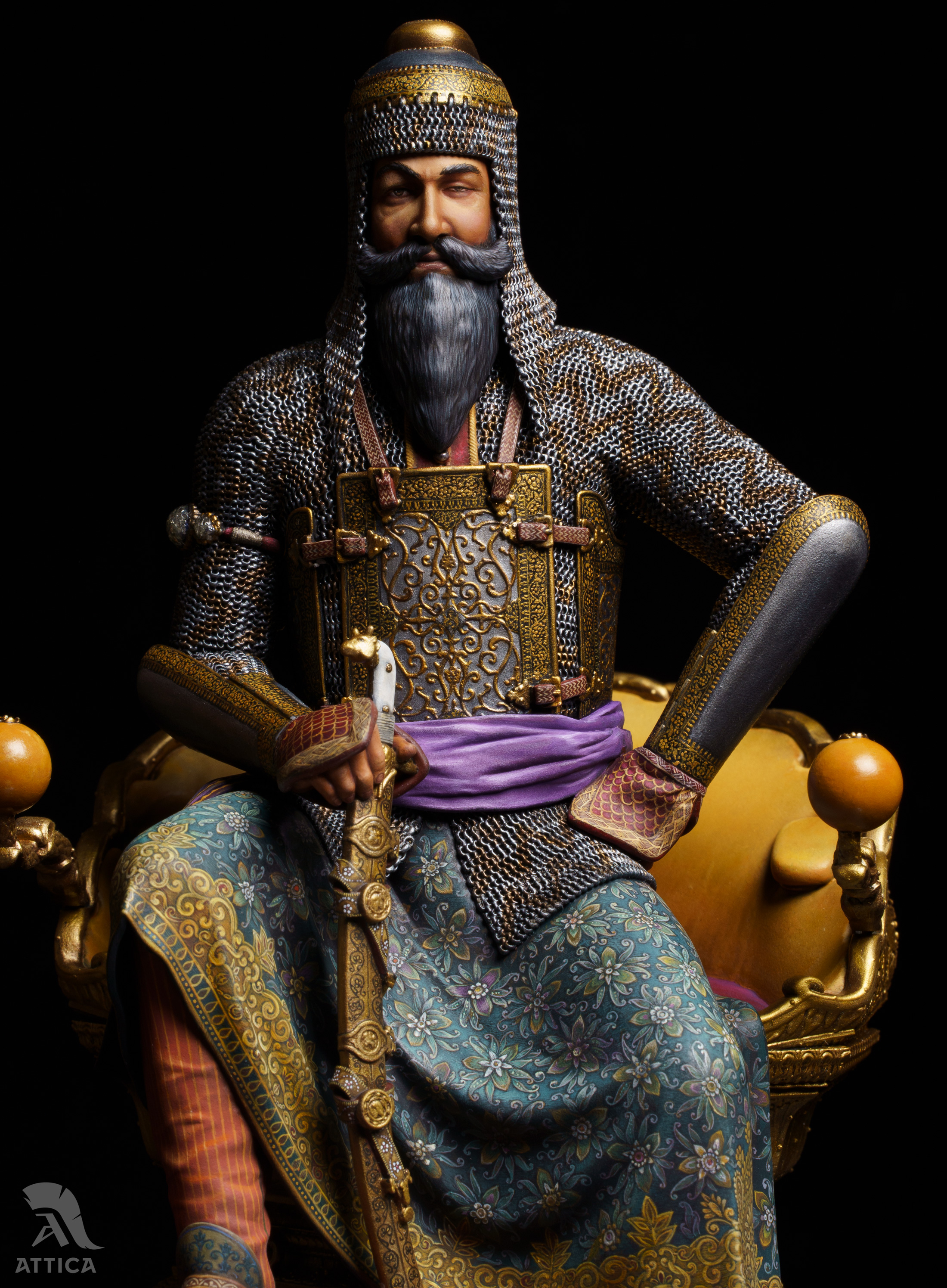 Maharaja Ranjit Singh miniature in armour seated on throne