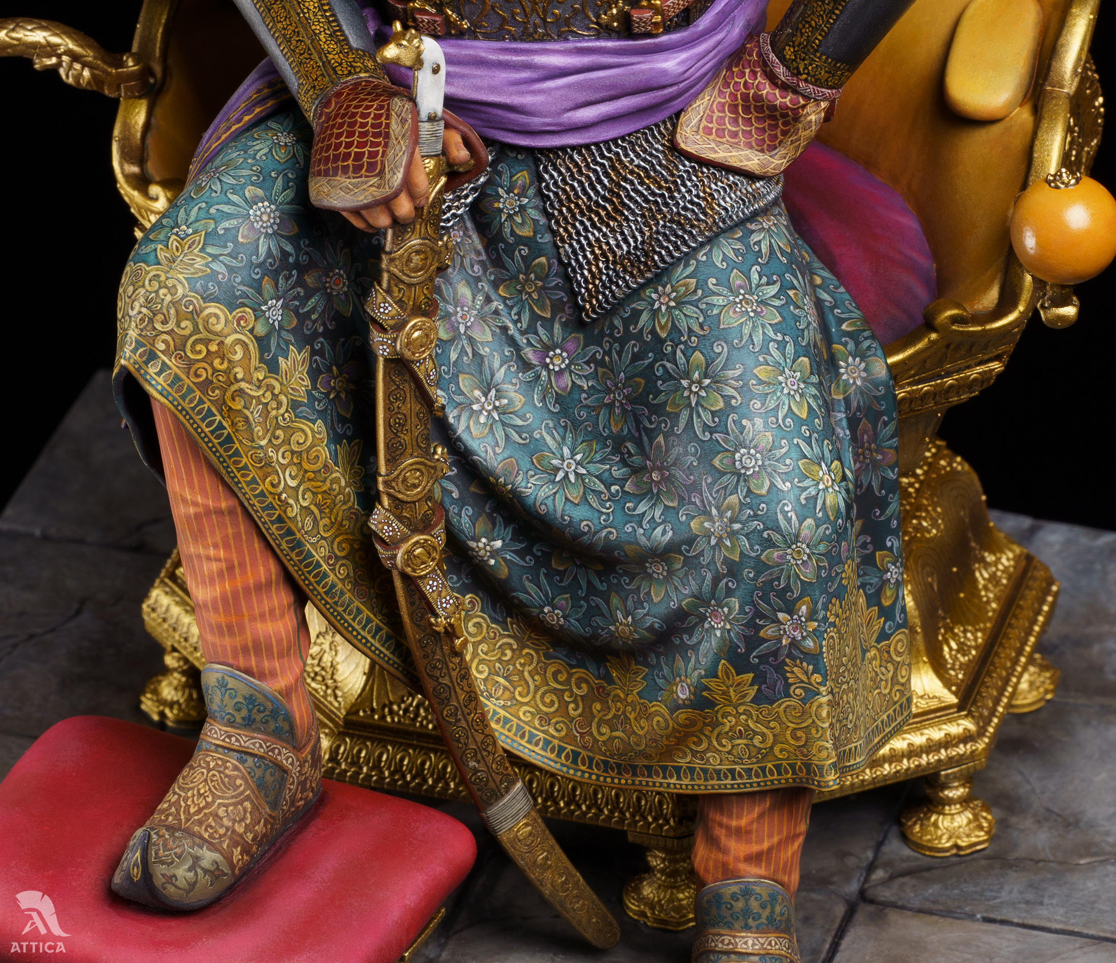 Sword hilt and scabbard detail on Maharaja Ranjit Singh miniature