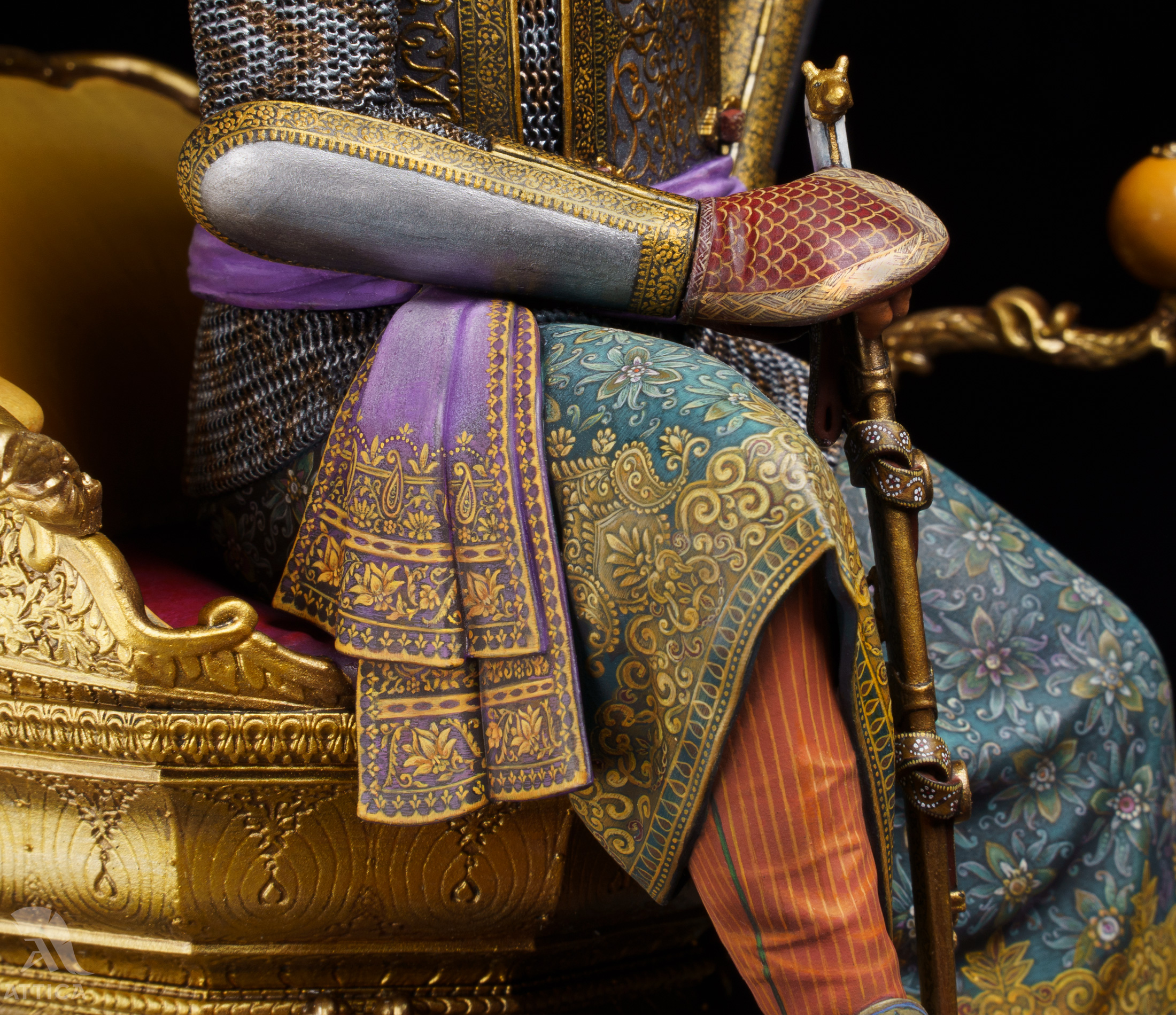 Layered costume and sash on Maharaja Ranjit Singh miniature